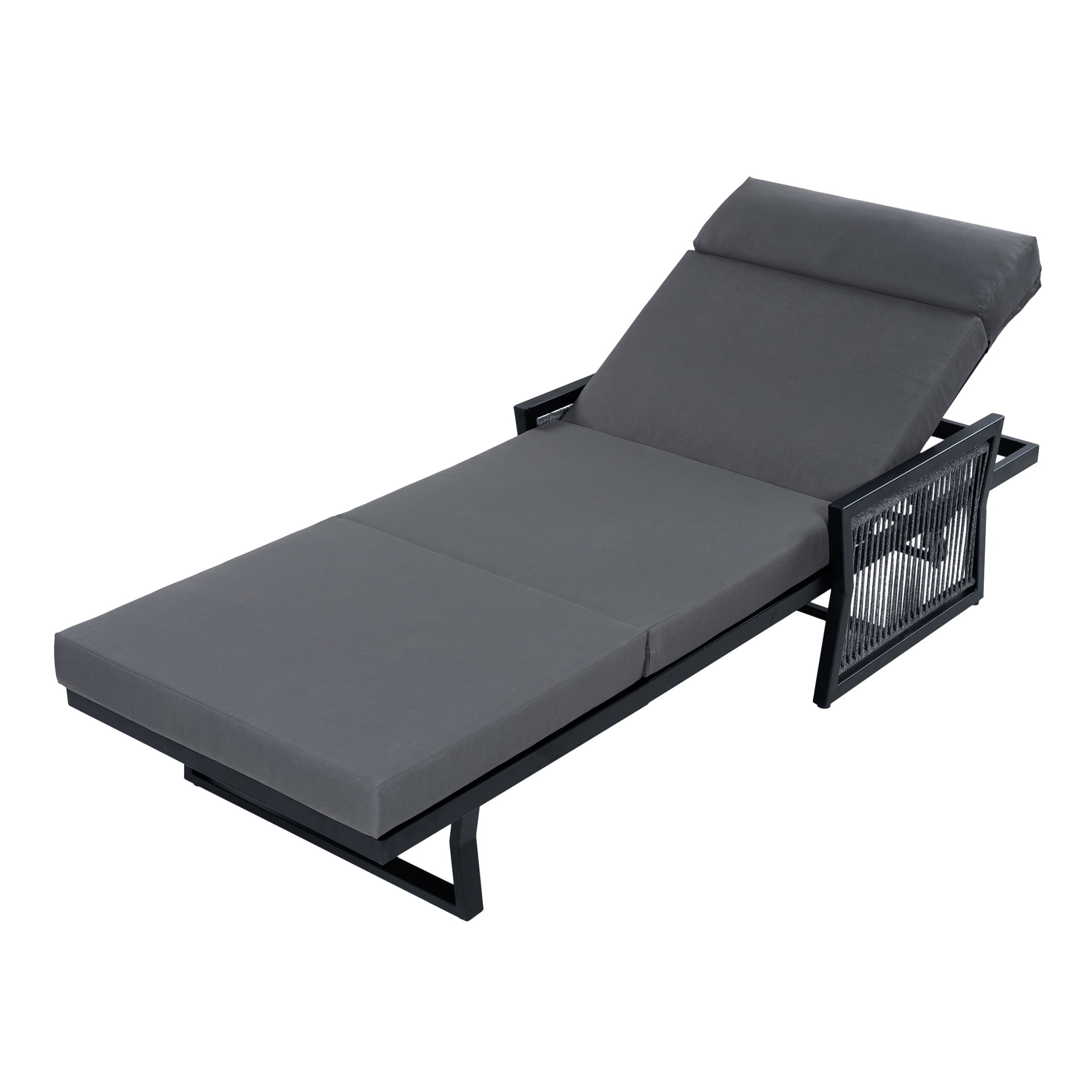 Christopher Knight Home Outdoor Chaise Lounge with 4-Fold Cushion, Adjustable Iron Recliner, Black + Dark Gray