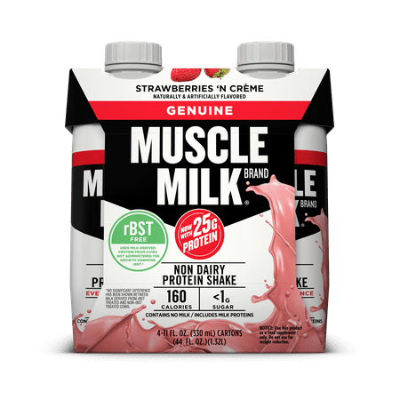 Muscle Milk Geniune Protein Shake, Strawberries & Cream 20g Protein, 4 Ct