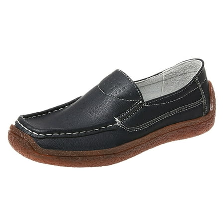 HSMQHJWE Loafers for Women Casual Slip on Dress Loafers Womens Comfortable Leather Driving Shoes Outdoor Walking Flats Shoes Black 9)