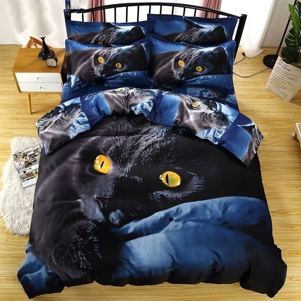 3D Cat Black Cat Queen Size Double Bedding Set 1x Duvet ...