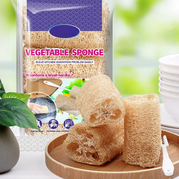 Loofah Dish Scrubber Sponge, Natural Fiber Scouring Pad with Handle for Pots and Pans, Non-scratch & Heavy-duty Cleaning for Kitchen Sinks, Cookware, and Household Surfaces, Ideal for Daily