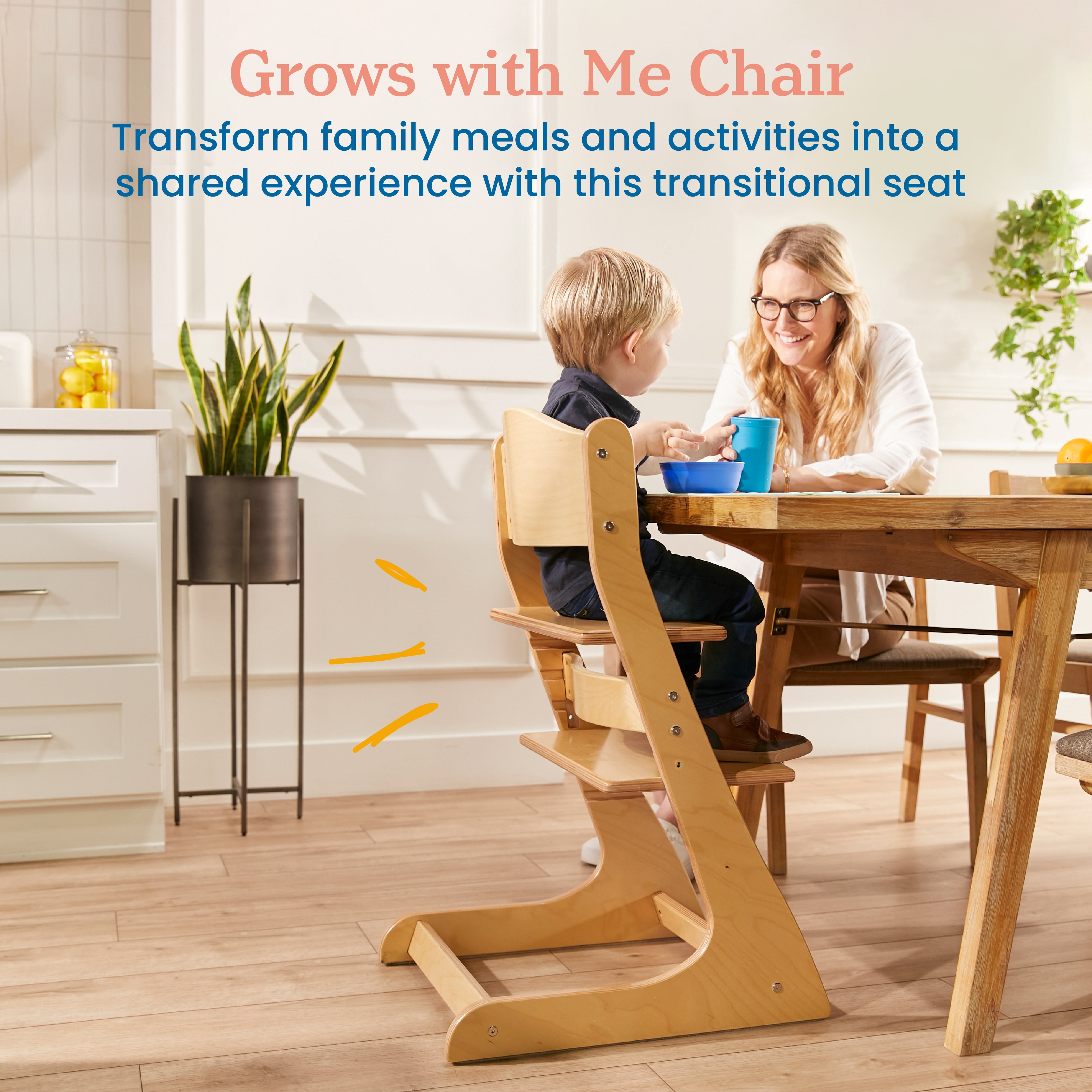 ECR4Kids Wooden Adjustable Grows with Me Transitional Chair, Montessori Furniture, Natural