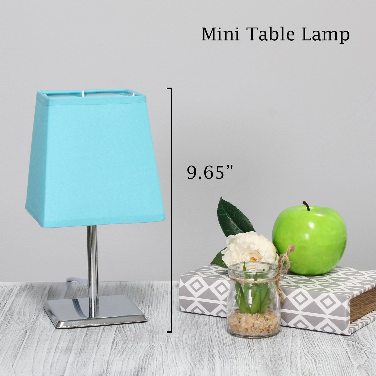 Simple Designs Mini lampe de table chromée avec abat-jour carré en tissu Empire