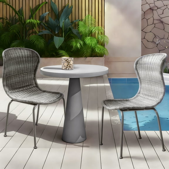 Christopher Knight Home Outdoor Rattan Dining Chairs, Curved Scroll Backrest, Grey, Set of 2