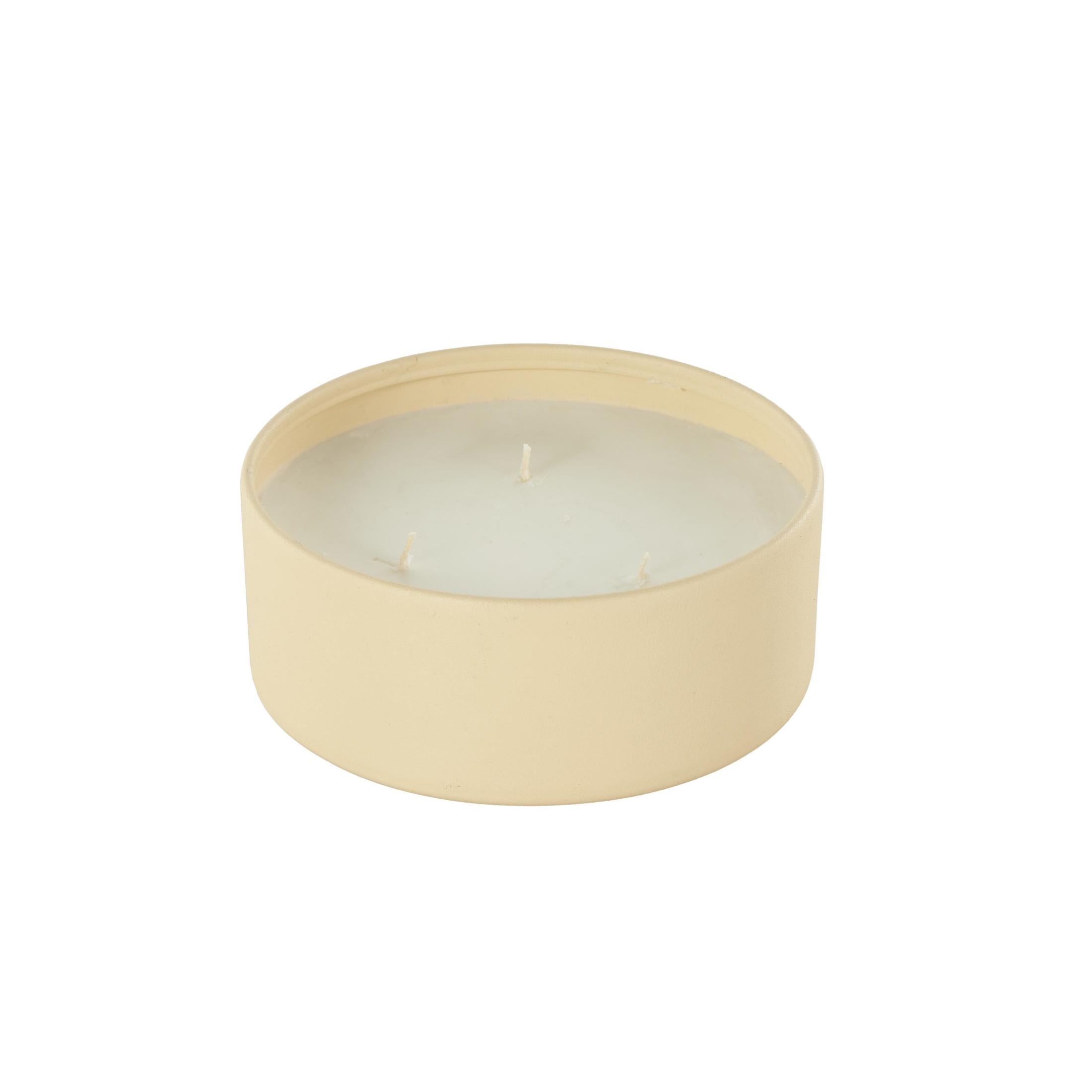 DecMode Beige Metal Rose Blossom & Sandalwood Scented Textured 22oz 3 Wick Candle with White Wax