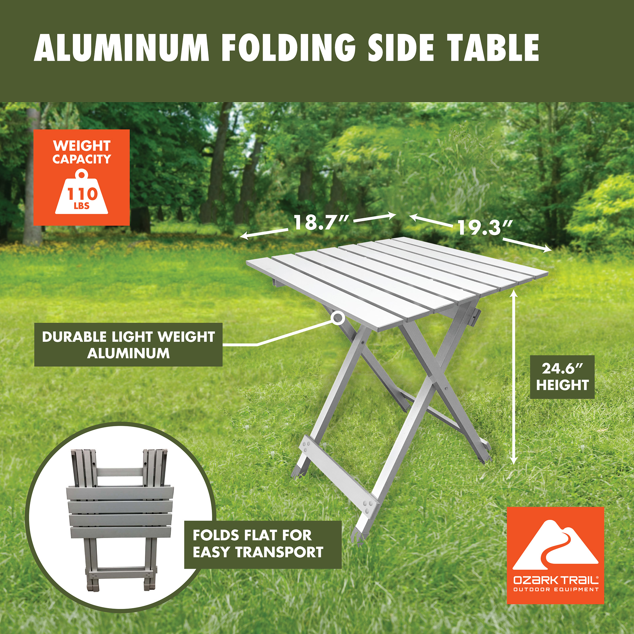 Ozark Trail Aluminum Camping Table, Silver photo 3