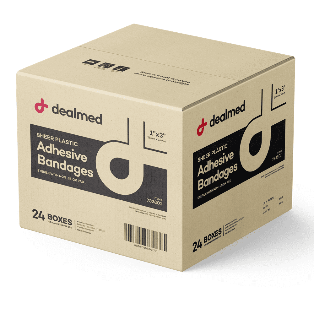 Dealmed Adhesive Bandages, Sheer, 1" x 3", 100 Count (24 Pack)