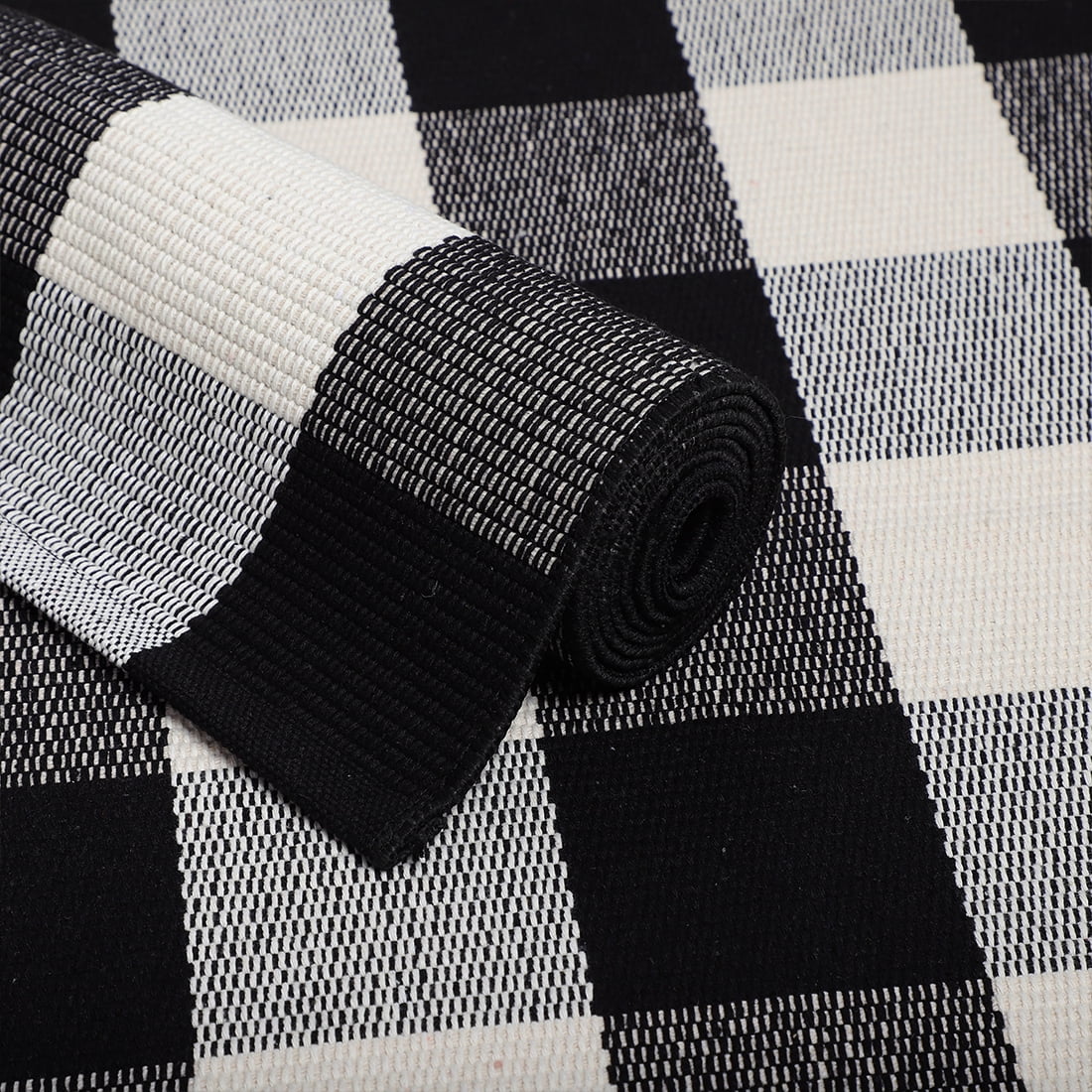 Unique Bargains Cotton Woven Checkered Area Rugs Floor Rug Carpet Mat Black & White 59"x35"