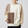thumbnail image 4 of Hinvhai Men's Patchwork Color Block Sweaters Multicolor Textured Winter Pullovers Knitted High Neck Streetwear Sweater Khaki 8(L), 4 of 4
