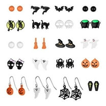 Top-kevin 20 Pairs Halloween Earrings for Women Bat Witch Cat Earrings Set Spider Web Pumpkin Skull Dangle Earring Halloween Jewelry Accessories Costumes