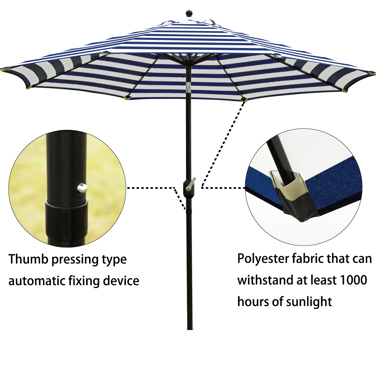 Bibana 9-Foot Patio Umbrella with Tilt, Blue and White photo 8