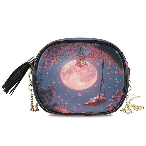 Womens Casual Chain Shoulder Bag Simple style Pink Moon Pattern Crossbody Bag