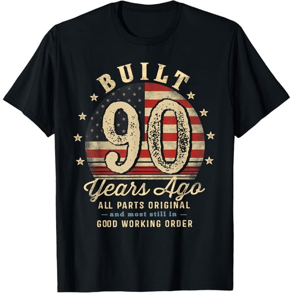 Built 90 Years Ago Funny 90th Birthday USA Flag Mens T-Shirt