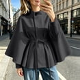 thumbnail image 4 of Women's Stand Collar Cape Coat Elegant Belted Wool Blend Jacket Loose Fit Outerwear for Fall Winter (XL, Dark Gray), 4 of 5