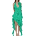 thumbnail image 3 of xiaxaixu Womenacute;s Summer Skinny Sheer Dress Solid Color Hanging Neck Irregular Ruffle Dress, 3 of 6