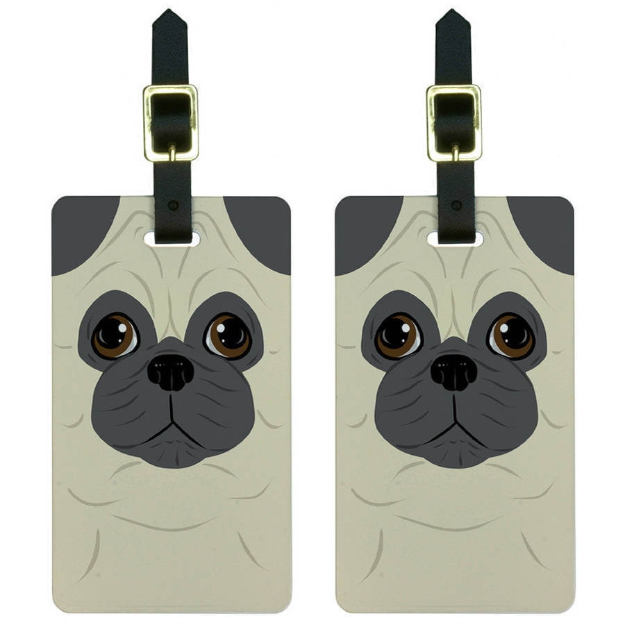 Pug Dog Pet Luggage Tags Suitcase CarryOn ID, Set of 2