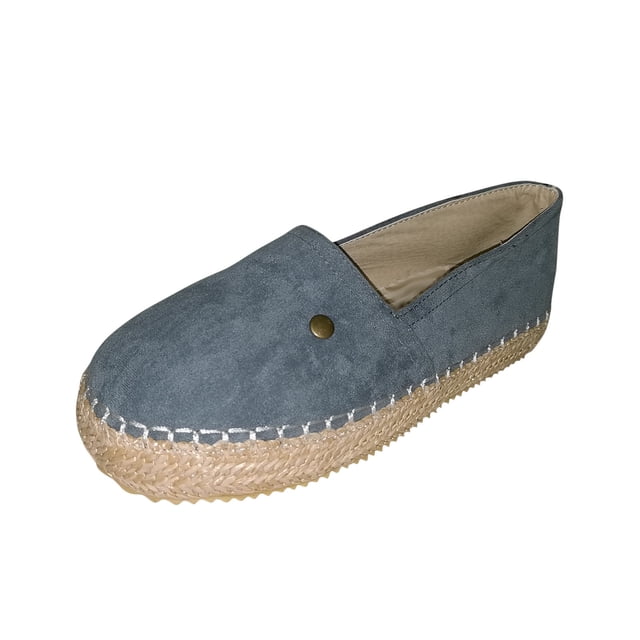CEHVOM Women's Low Cut Sleeve Solid Color Flat Heel Round Toe Straw Flat Canvas Shoes