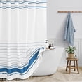thumbnail image 3 of FRAMICS Tassel Shower Curtain Sets with Bath Rug, Boho Striped Farmhouse Bathroom Sets with Hooks, Heavy-Duty Fabric, Water-Repellent and Washable, 72" x 72", Blue, 3 of 9