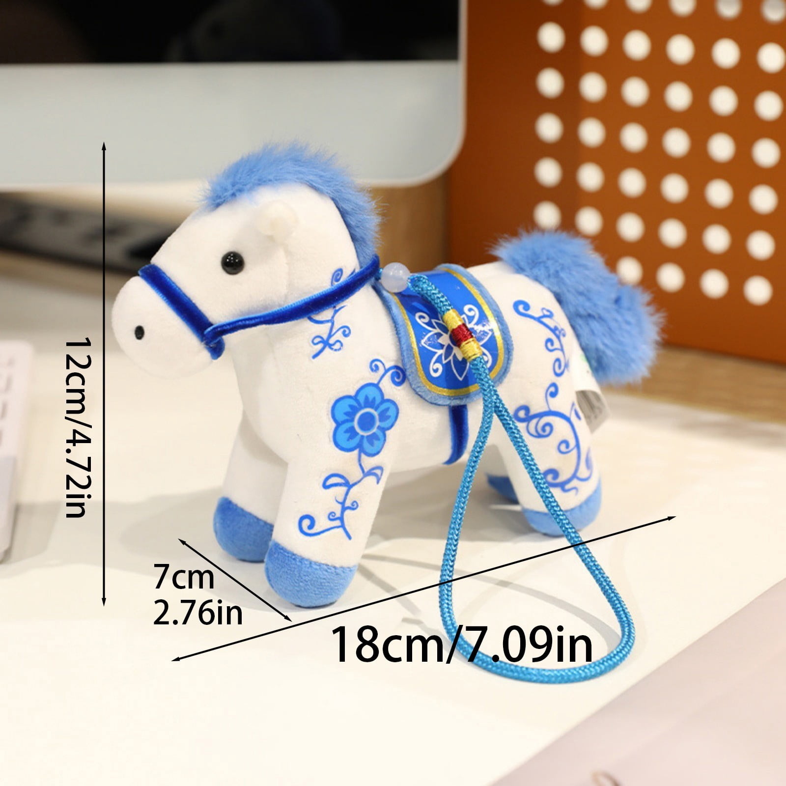 2026 Year of The Horse Chinese New Year Ornaments Cute House Plush Mascot Figurine Home Decor Gifts Indoor Outdoor Hanging Ornament for Car,Bag,Holiday,(1Pc / 7"X4")