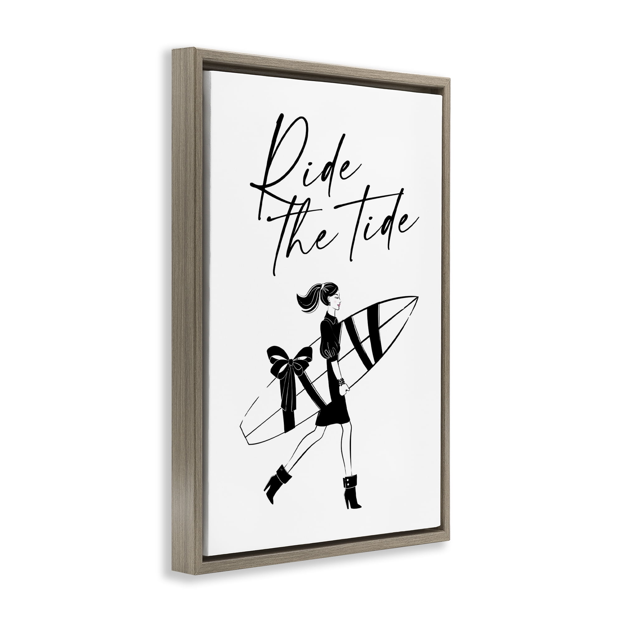 Stupell Industries Ride The Tide Surfer Novelty Painting Brown Floater Framed Art Print Wall Art, 17 x 25