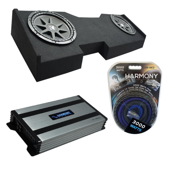 2014 - 2018 GMC Sierra Crew Cab Kicker Comp C10 Dual 10" Sub Box HA-A800.1 Amp