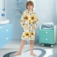 thumbnail image 3 of FORMRS Niños Bathrobe Unisex Hooded Robe Soft Plush Pajamas Sleepwear, Size 2-3T, White Watercolor Sunflowers, 3 of 7