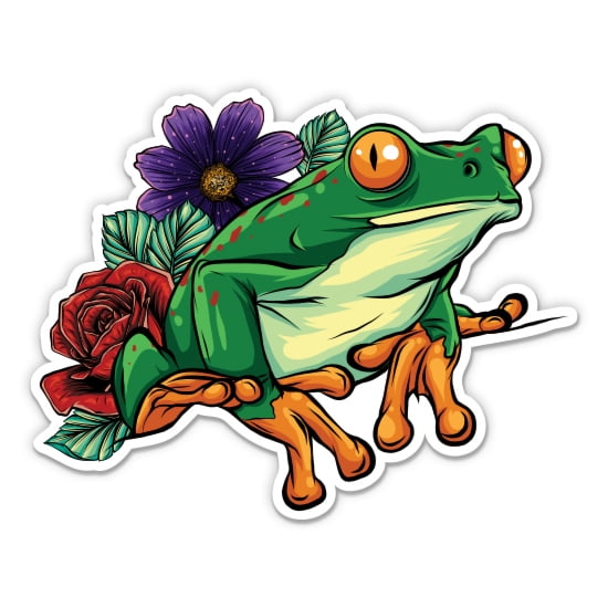 Green Tree Frog Tropical Styling - 3" Vinyl Sticker - For Car Laptop Water Bottle Phone - Waterproof Decal