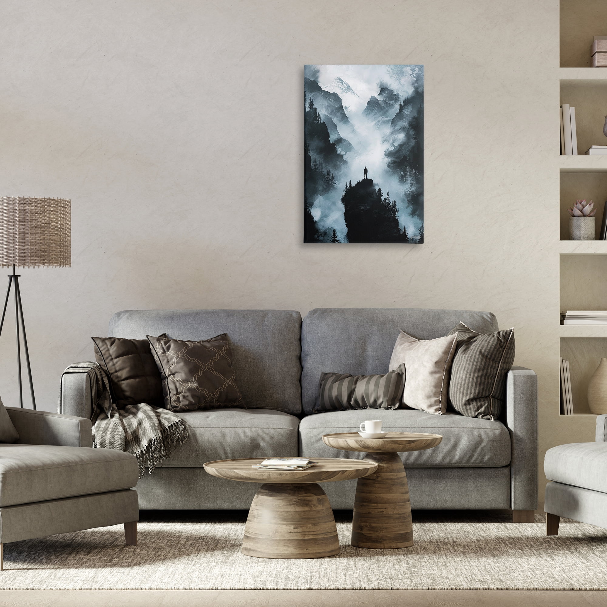 Stupell Industries Man on Intense Cliff Landscape & Nature Painting Wrapped Canvas Art Print Wall Art, 20 x 30