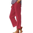 thumbnail image 2 of Clearance! Delayuji Petite Sweatpants for Women Loose Pocket Patchwork Cotton and Linen Casual Pants Fleece Lined Pants Women Red Xxxxxl, 2 of 6