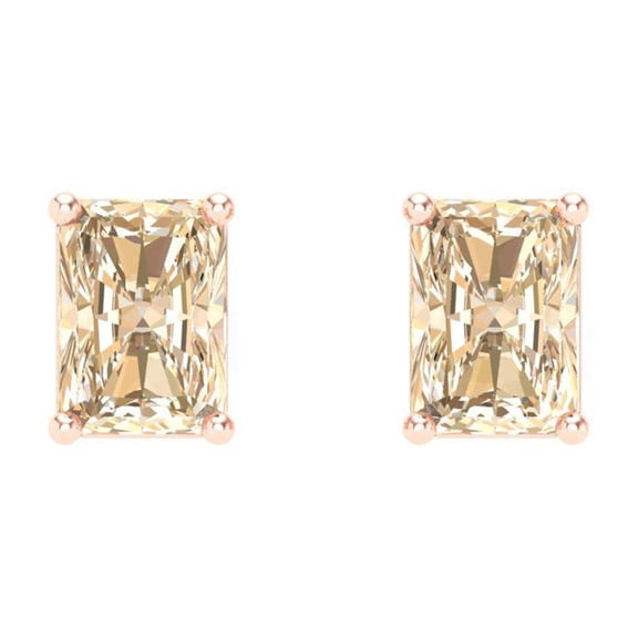 1 ct Screw-Back Stud Earrings for Women | 6x4mm Emerald Cut Natural Morganite | 18K Rose Gold