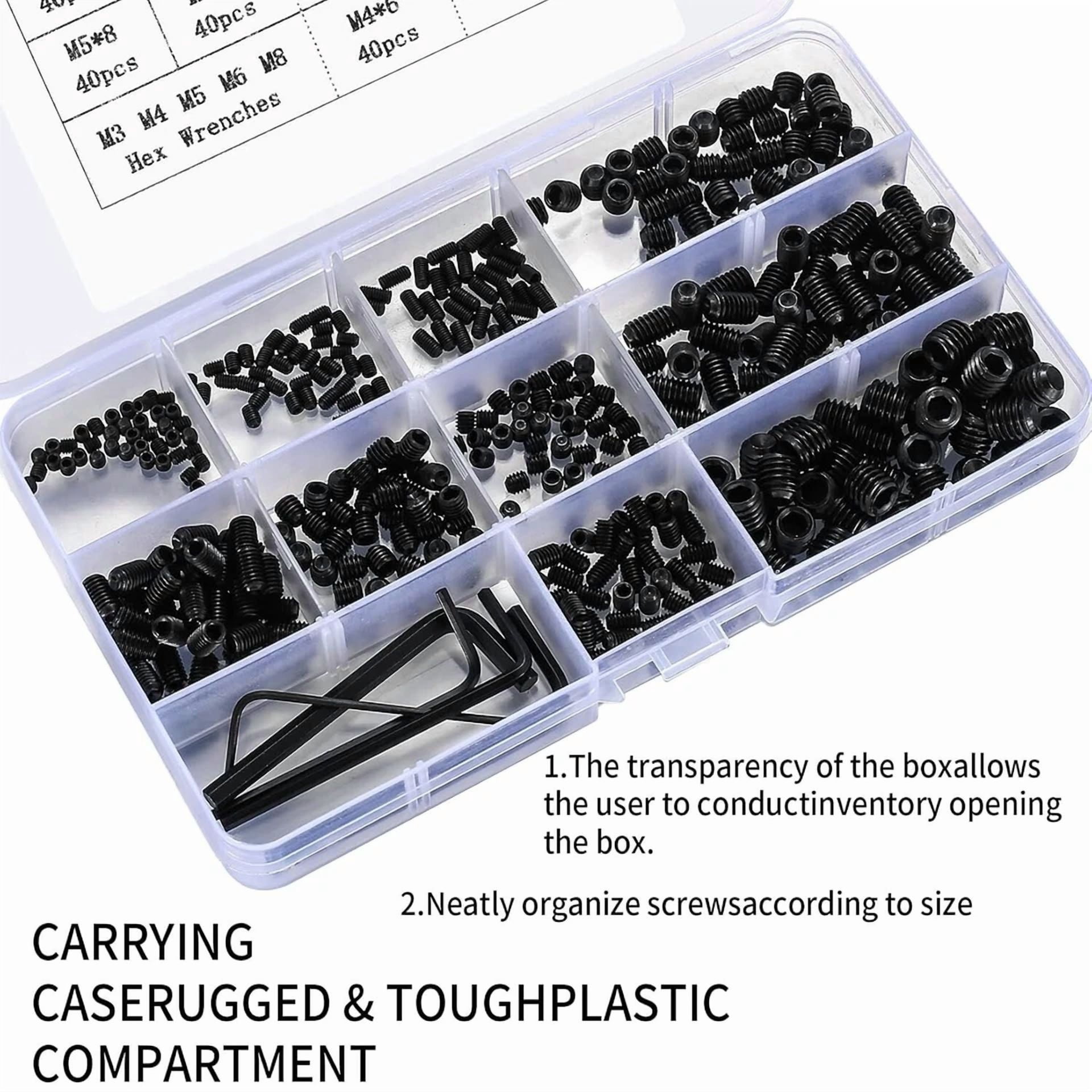 CIRCLE- Set Screws Assortment Kit, 400 Pcs M3/M4/M5/M6/M8 Allen Head Hex Socket Grub Scr