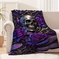 thumbnail image 3 of Throw Blanket Purple Rose And Skull Printed Blanket Warm Cozy Soft Blankets For Couch Bed Sofa Car Office Camping Travelling, Valentine's Day Gift Blanket Suitable For All Seasons For Halloween, 3 of 9