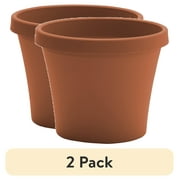 (2 pack) Bloem Terra Pot Round Planter: 10" - Terra Cotta Color, (Saucer Not Included) Matte Finish, Durable Resin, Traditional Style Pot, For Indoor and Outdoor Use, Gardening