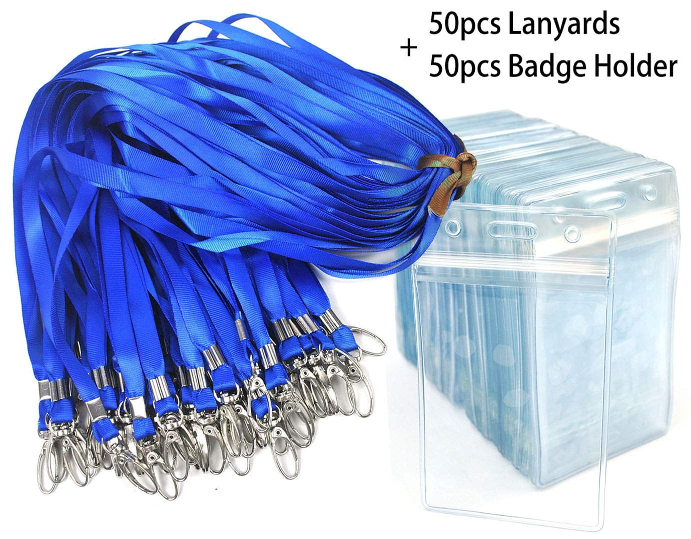 Lanyard With Id Holder 50 Waterproof Name Tag Vertical Badge Card Holders Pass And 50 Flat Neck Blue Lanyards Swivel Hook