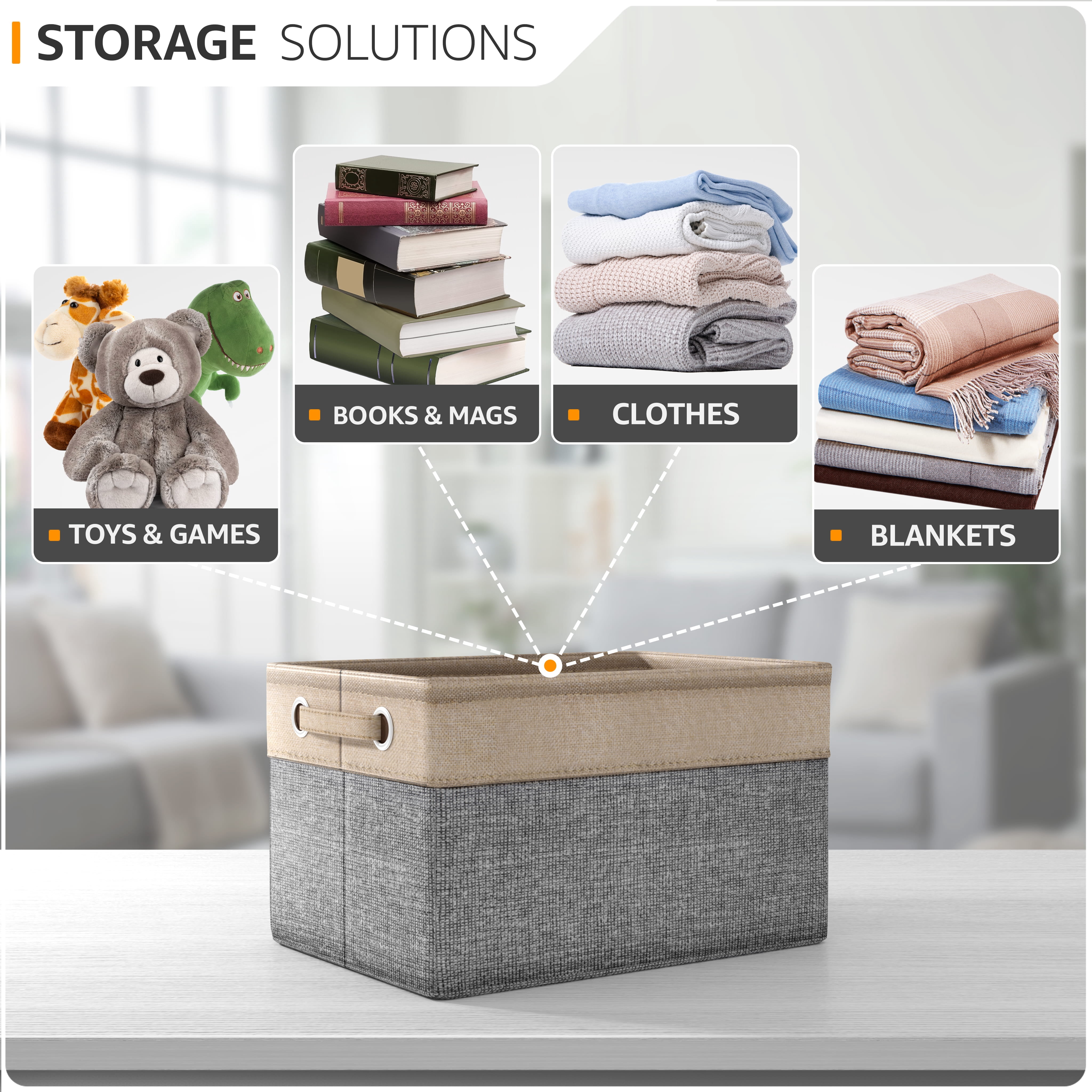 Sorbus 6-Pack 15" Collapsible Two-Tone Storage Bins with Handles - Gray