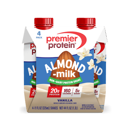Premier Protein Almondmilk Non-Dairy Protein Shake, 20g Protein, 5g Sugar, 11 Fl oz, Vanilla, 4 Count
