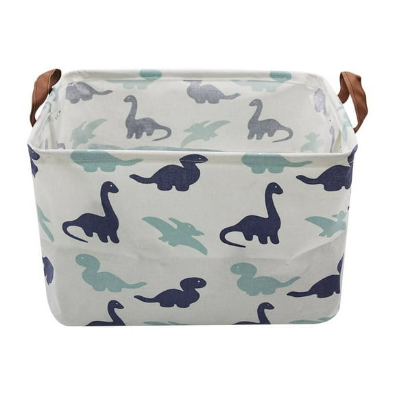 AUCHEN Rectangular Storage Bins, Cotton Fabric Laundry Baskets, Collapsible Waterproof Toy Storage Bin with Handles, 15"Hx 10"Wx 9"L Laundry Basket(Rectangular - Dinosaur)