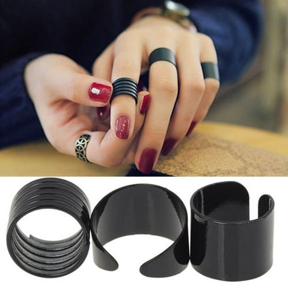 "Yesbay 3Pcs Fashion Jewelry Ring Set Black Stack Plain Band Midi Rings,Ring Set"