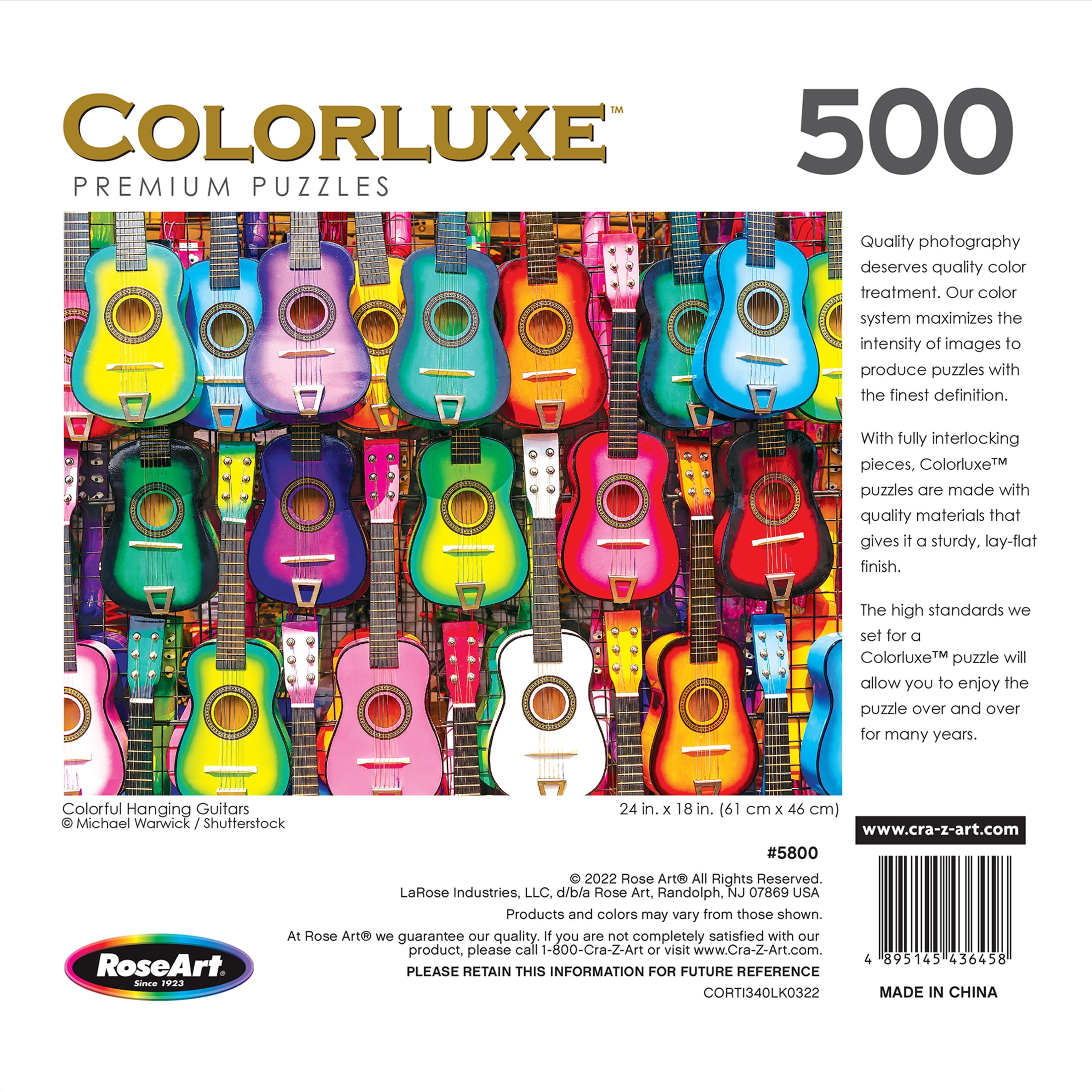 RoseArt Colorluxe 500 Piece Colorful Guitars Jigsaw Puzzle for