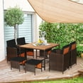 thumbnail image 2 of Gymax Set Of 9 Patio Rattan Dining Set Cushioned Chairs Ottoman Wood Table Top Black, 2 of 10