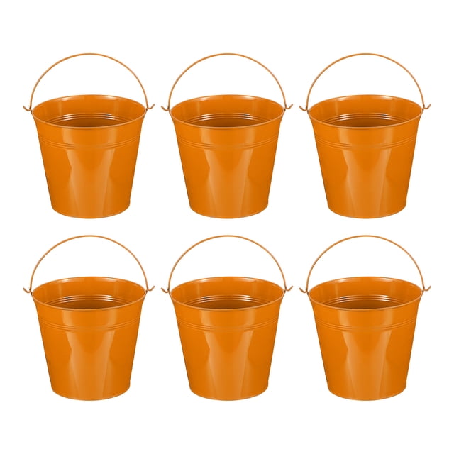 Cubos metálicos pequeños Uxcell con asas, cubos galvanizados mini coloridos para fiestas de manualidades decoración de Pascua Naranja 7"x6.4"