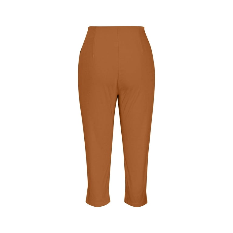 brown dress capris LISTHA Womens Pants Petite Slim Fit High Waist Pull On Capri Pants Gaucho Stretchy Casual Summer Work Golf Capris with Pockets M rouleau bow accents and mini split come together in a silhouette that feels refined AFITNE Women's Capri Pants Stretch