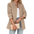 thumbnail image 2 of Spring Fall Stand Collar Solid Color Women Long Sleeved Open Front Work Office Blazer Coat, 2 of 6