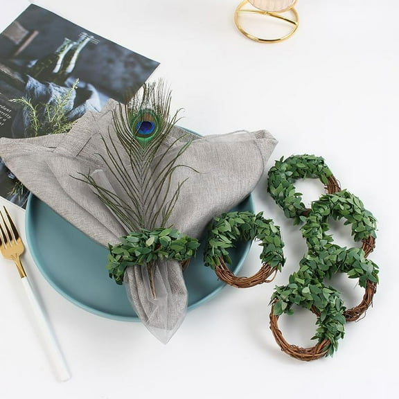 Dalrosia Leaves Napkin Rings Set of 6, Spring Wreath Farmhouse Napkin Rings Greenery Napkin Holders Rattan Serviette Buckles for Thanksgiving Christmas Wedding Holiday Parties Table Decoration