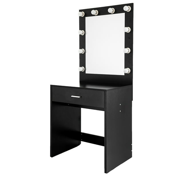 Topcobe Vanity Set Makeup Table, Black Vanity Table With Mirror And Lights