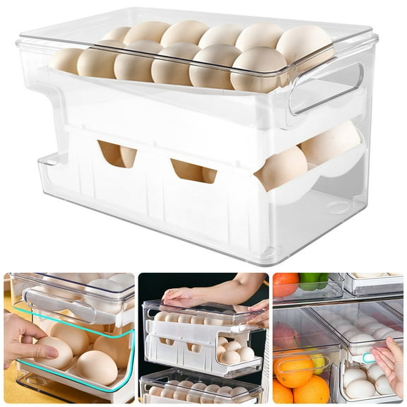 Rolling Egg Holder For Refrigerator Eggs 24 Count Organizer for Refrigerator Egg Storage Container Dispenser For Refrigerator Deviled Egg Containers With Lid Clear Plastic Egg Tray for fridge