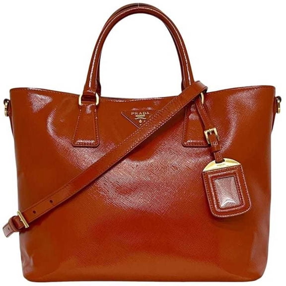 Pre-Owned Prada 2-way bag f-24359 orange patent leather 103 PRADA tote bag, crossbody... (Good)