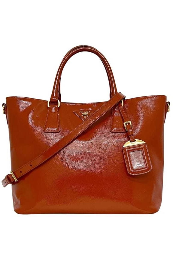 Pre-Owned Prada 2-way bag f-24359 orange patent leather 103 PRADA tote bag, crossbody... (Good)