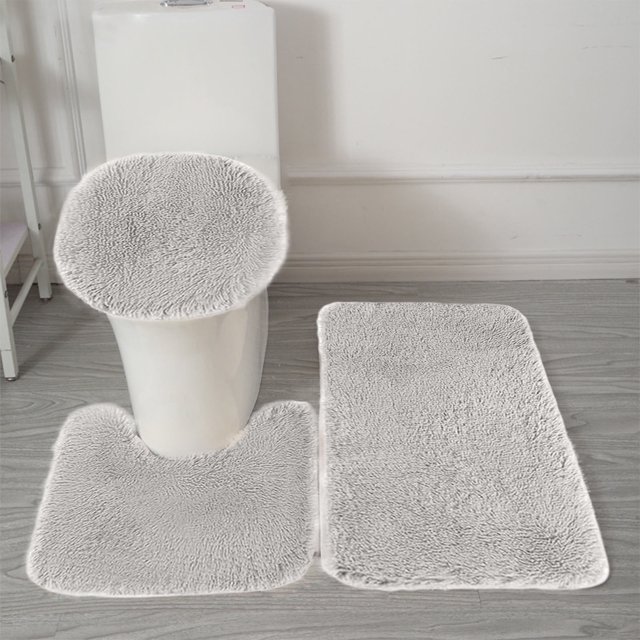 Pretxorve - Juego de 3 alfombrillas de baño lisas, universales, suaves, cómodas, con absorción de agua, antideslizantes, gruesas, lavables a máquina, fáciles de secar, color gris oscuro