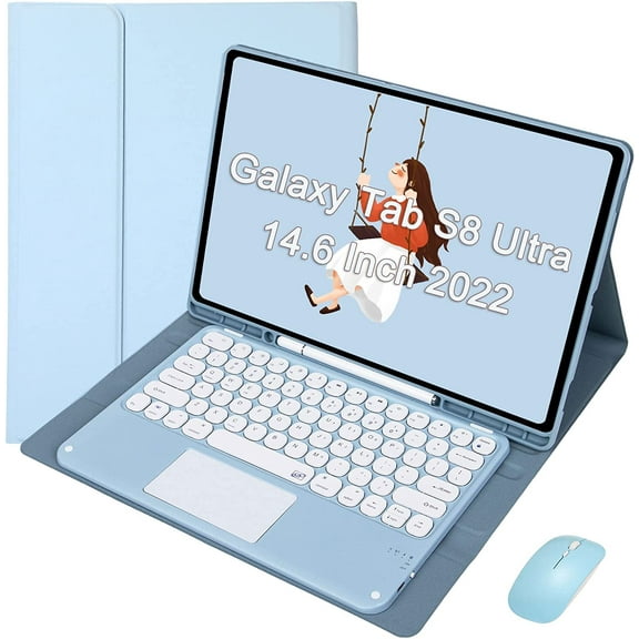Keyboard Case for Galaxy Tab S8 Ultra 14.6 Inch 2022, Detachable Magnetic BT Touchpad Keyboard with Mouse, Shockproof Slim Protective Leather Cover with S Pen Holder, SM-X900/X906